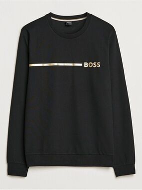 BOSS Black Crewneck Sweater with Gold Logo Stripe